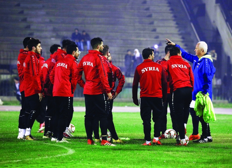 "المنتخب السوري خلال تدريباته الأخيرة في دمشق  |  إي بي إيه"