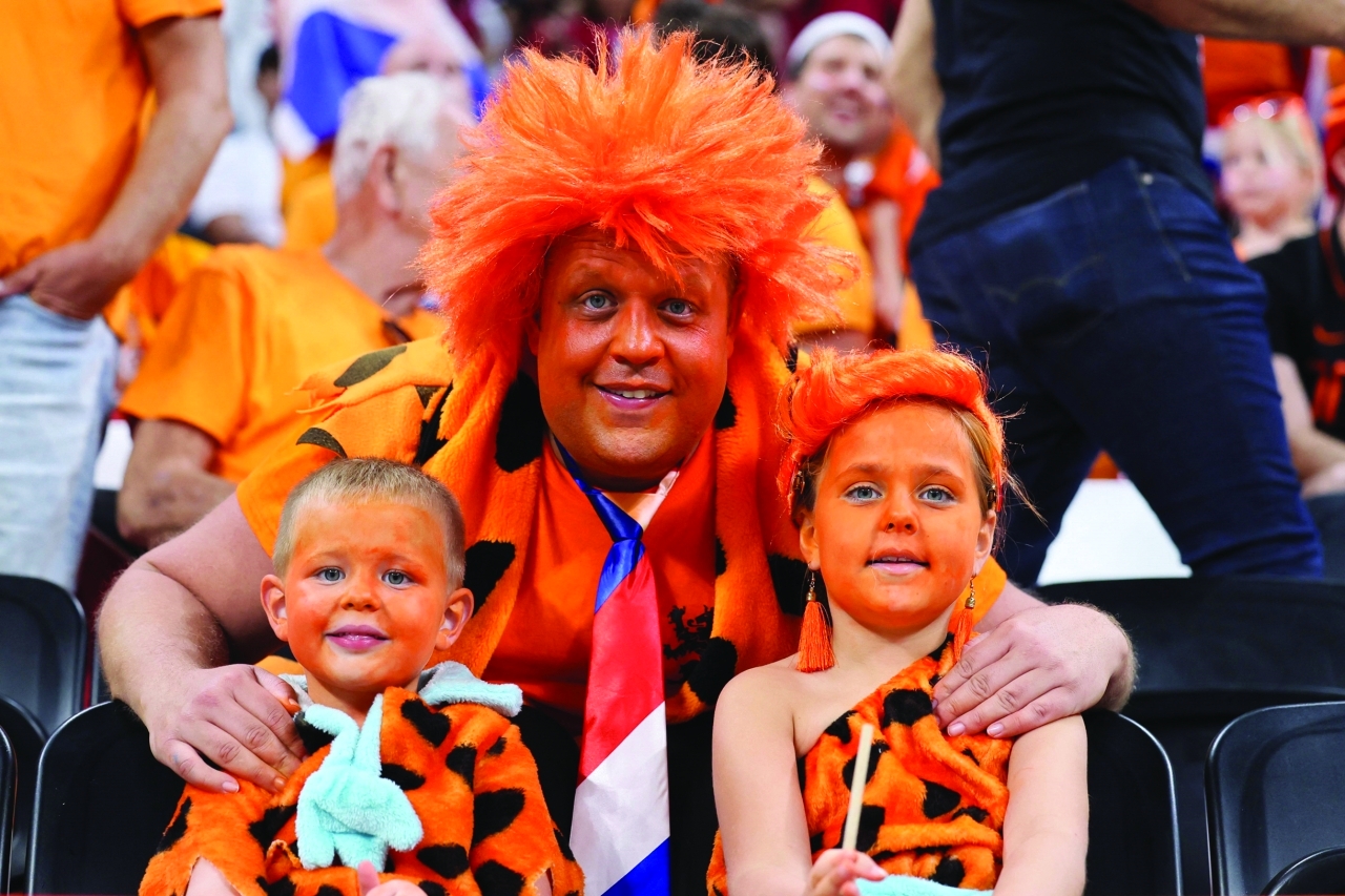 "Netherlands fans attend the Qatar 2022 World Cup Group A football match between the Netherlands and Qatar at the Al-Bayt Stadium in Al Khor, north of Doha on November 29, 2022. (Photo by KARIM JAAFAR / AFP)"