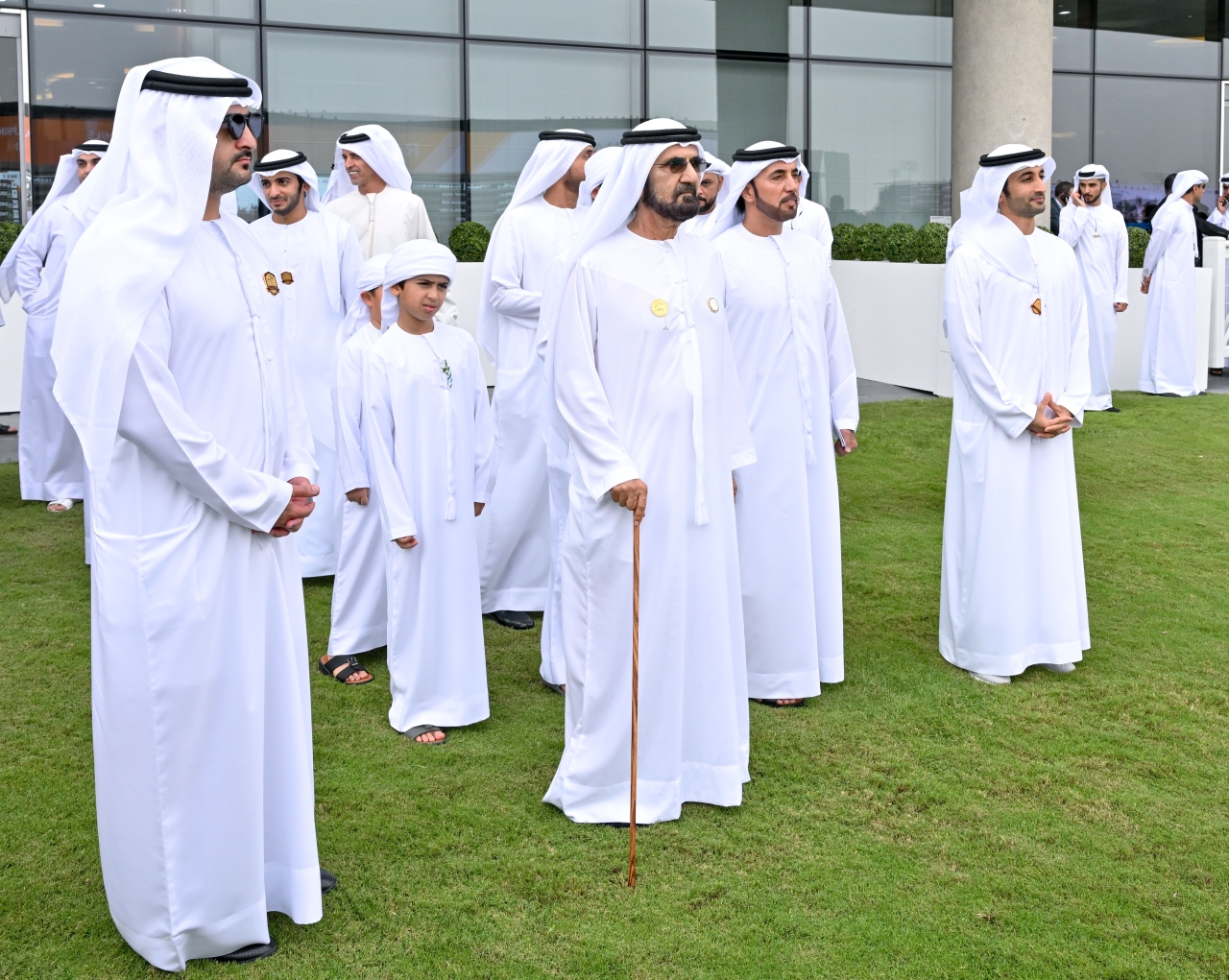 "محمد بن راشد لدى وصوله إلى ميدان بحضور مكتوم بن محمد وراشد بن دلموك وسلطان السبوسي"