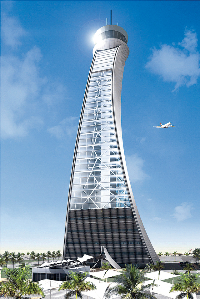 الصورة : برج المراقبة الجديد بمطار أبوظبي بتقنياته المتطورة     	من المصدر