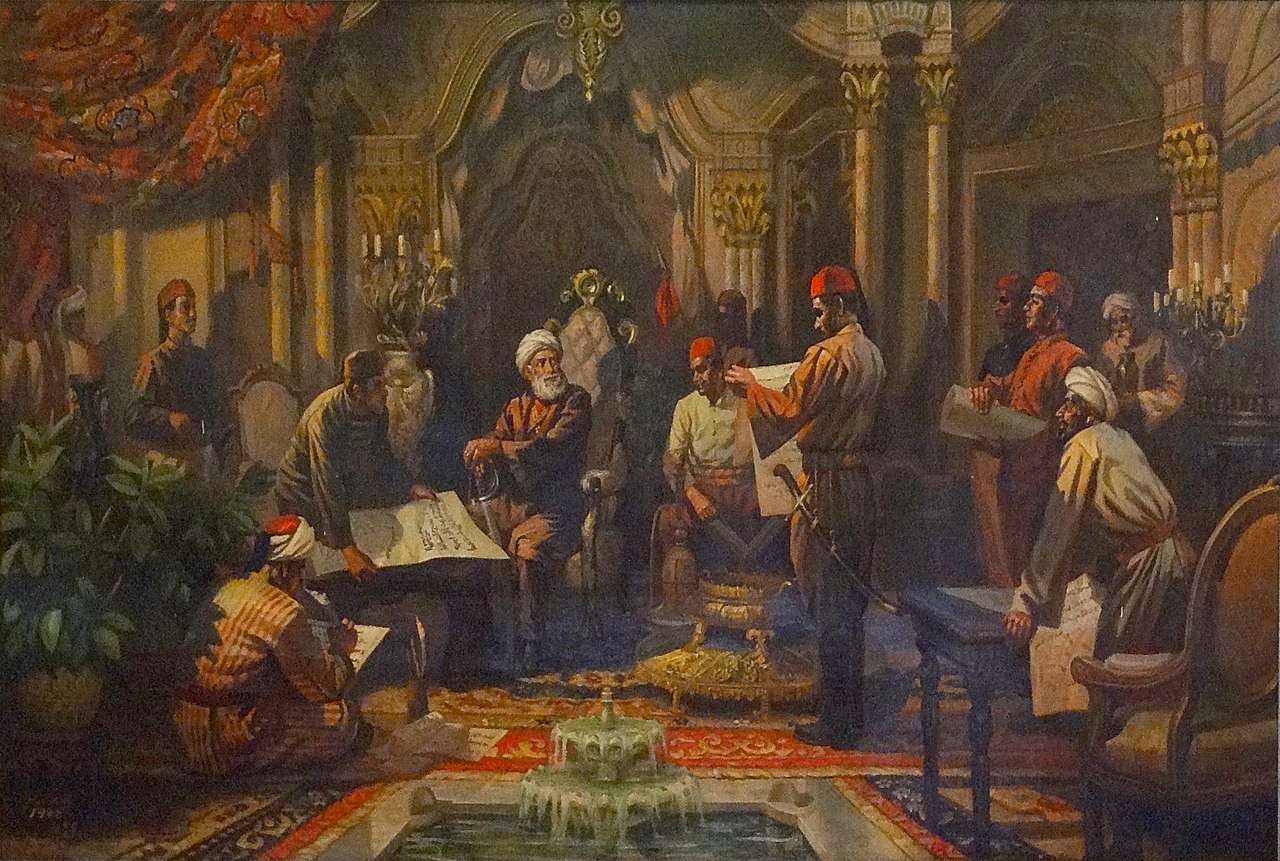 الصورة : 1805 ثورة شعبية مصرية بقيادة الزعيم عمر مكرم تقصي الوالي العثماني خورشيد باشا.
