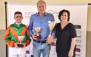 الصورة: الصورة: المهرة "فرح" تحرز لقب كأس الوثبة للخيول العربية في إيطاليا