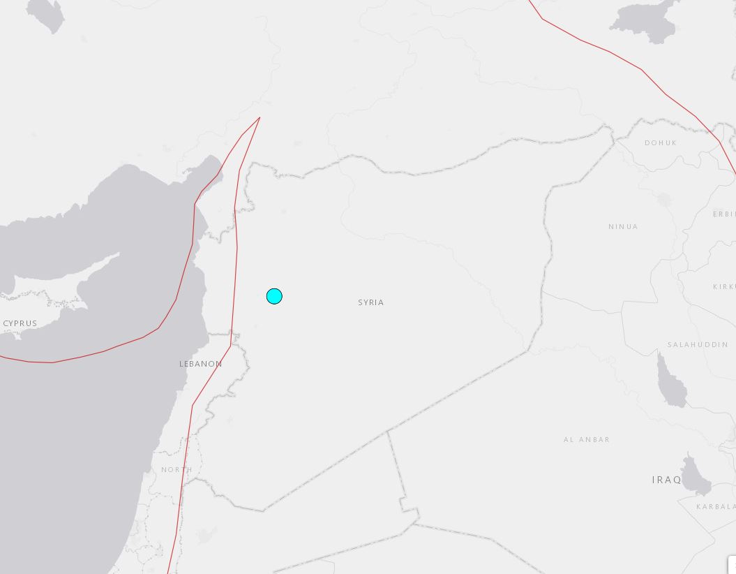 زلزال بقوة 5.5 درجات يضرب وسط سوريا ويؤثر على لبنان والأردن